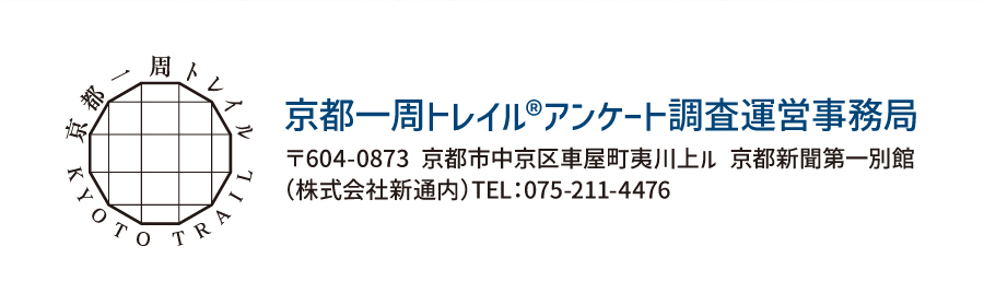 京都一周トレイルアンケート調査運営事務局 〒604-9873 京都市中京区車屋町夷川上ル 京都新聞第一別館（株式会社新通内）TEL075-211-4476